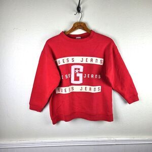 Women's 90's Y2k Vintage Guess Jeans Red Pullover Sweatshirt Size Medium